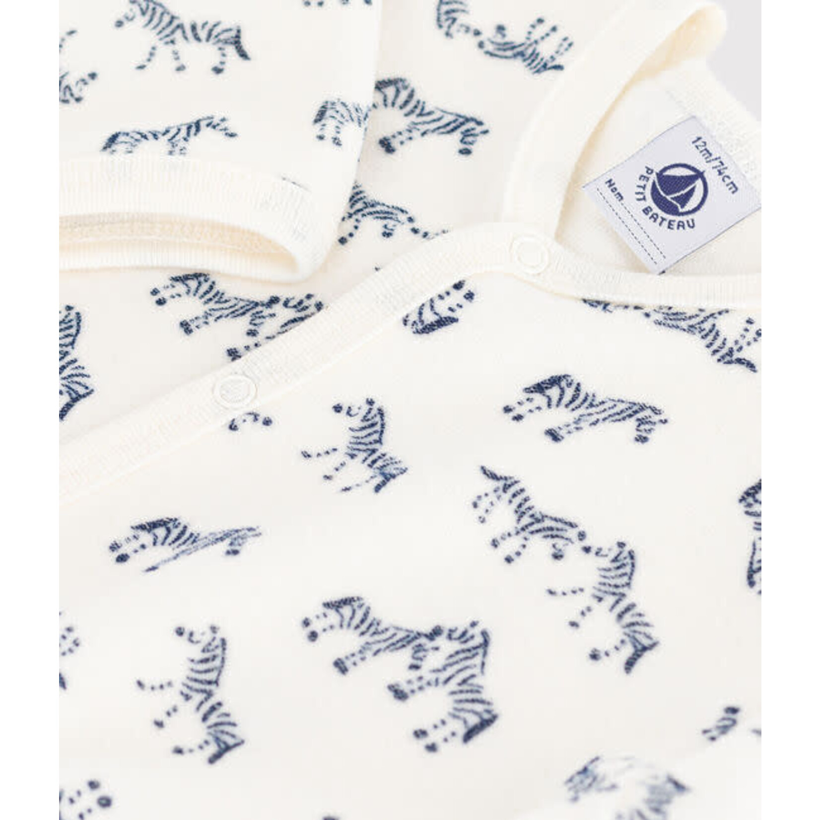 Petit Bateau Dors Bien Pyjama Bébé Velours Crème Imprimé Zèbres Bleus