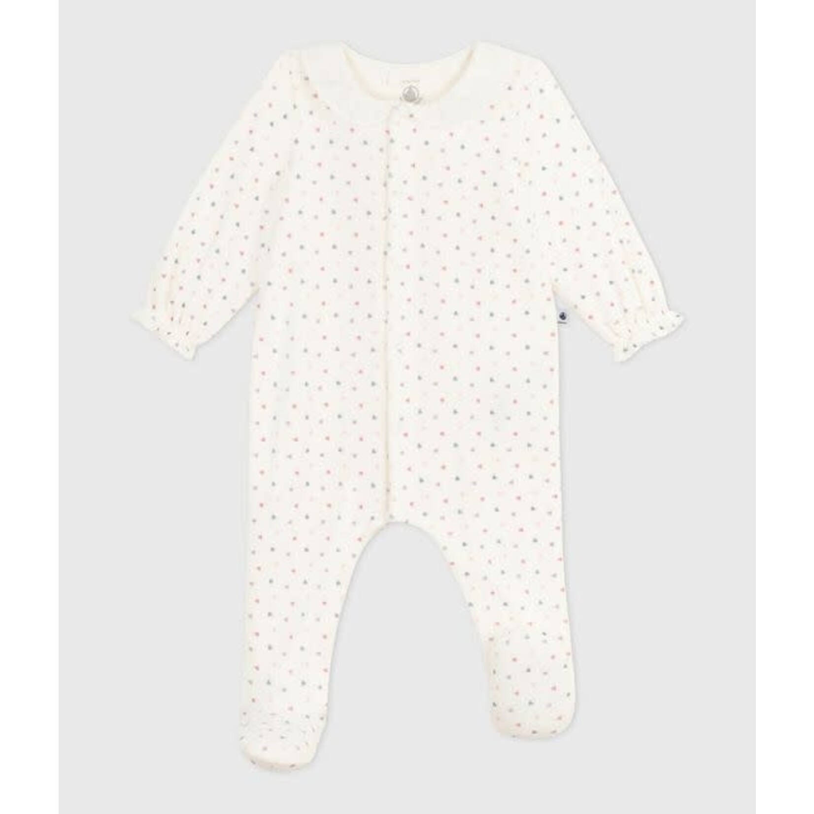 Petit Bateau Dors Bien Pyjama Bébé Fille Velours Crème Avec Col Imprimé Coeurs Colorés
