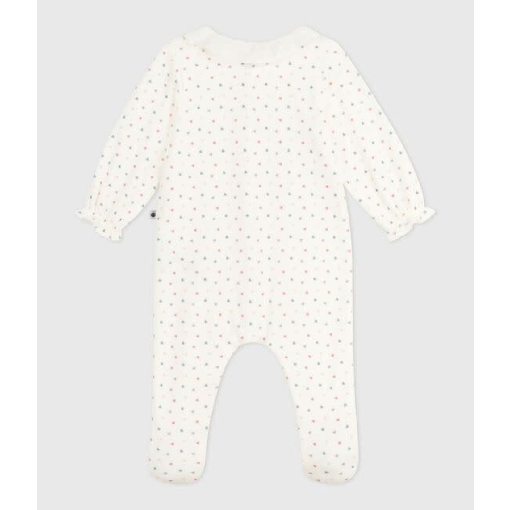 Petit Bateau Dors Bien Pyjama Bébé Fille Velours Crème Avec Col Imprimé Coeurs Colorés