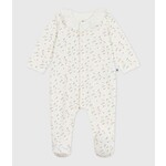 Petit Bateau Dors Bien Pyjama Bébé Fille Velours Crème Avec Col Imprimé Fleuri