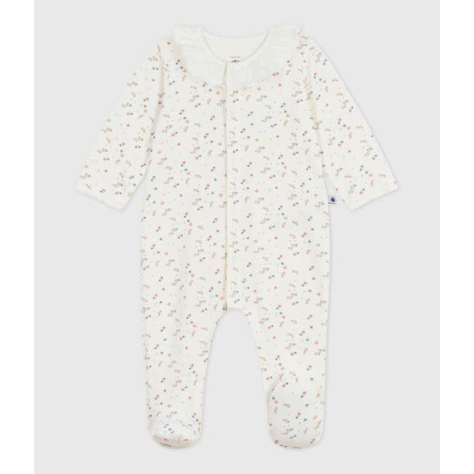 Petit Bateau Dors Bien Pyjama Bébé Fille Velours Crème Avec Col Imprimé Fleuri