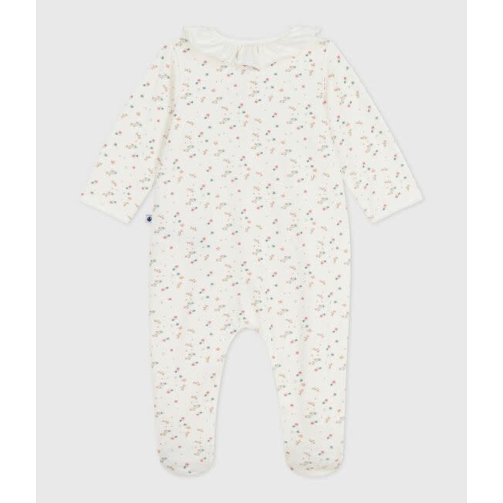Petit Bateau Dors Bien Pyjama Bébé Fille Velours Crème Avec Col Imprimé Fleuri