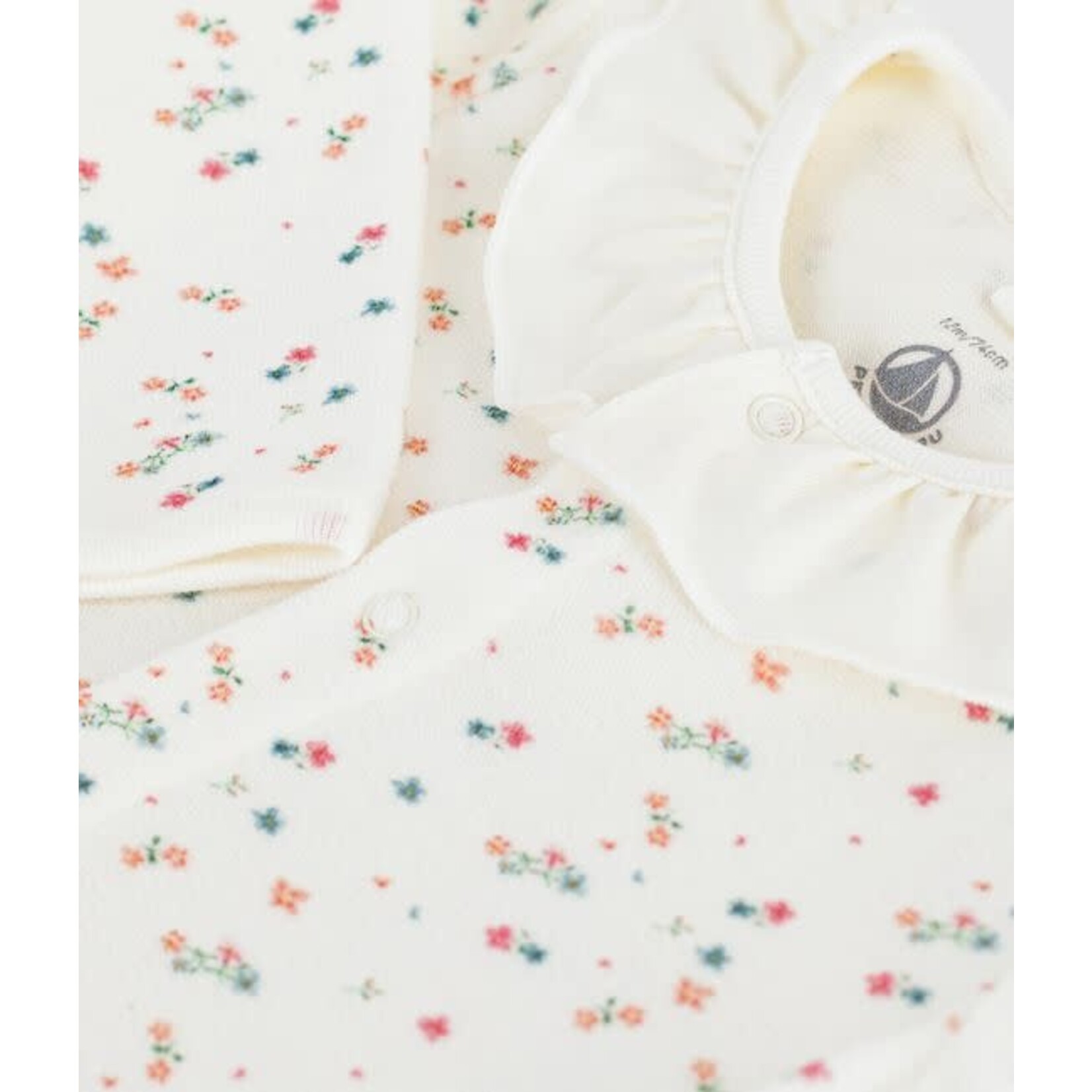Petit Bateau Dors Bien Pyjama Bébé Fille Velours Crème Avec Col Imprimé Fleuri