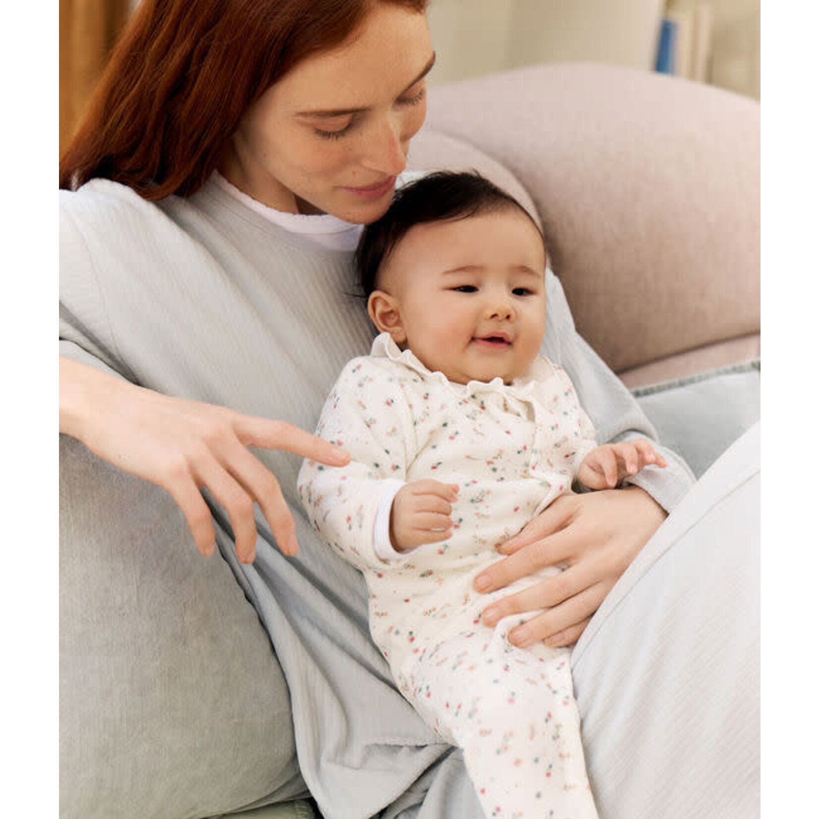 Petit Bateau Dors Bien Pyjama Bébé Fille Velours Crème Avec Col Imprimé Fleuri