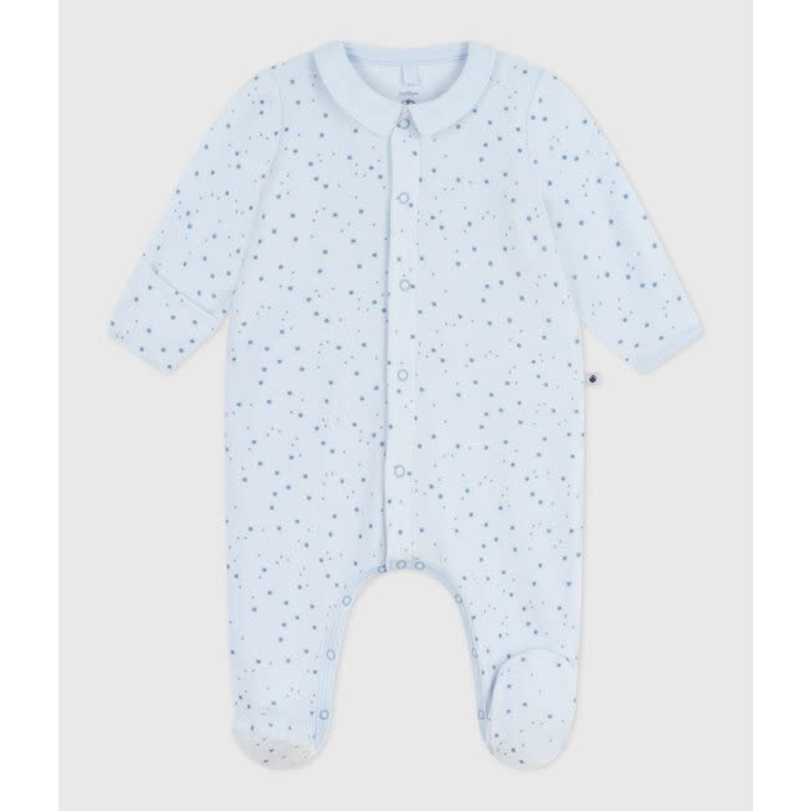 Petit Bateau Dors Bien Pyjama Bébé Velours Bleu Avec Col Imprimé Etoiles