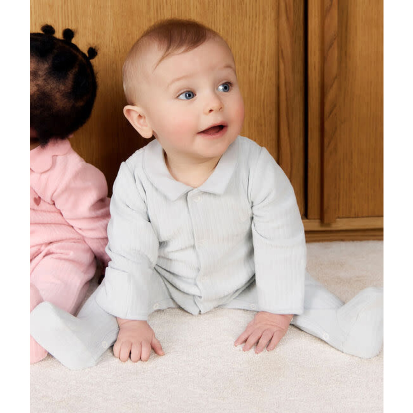 Petit Bateau Dors Bien Pyjama Bébé Velours Gris Avec Col