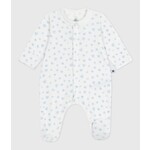 Petit Bateau Dors Bien Pyjama Bébé Velours Blanc Avec Col Imprimé Coeurs Bleus