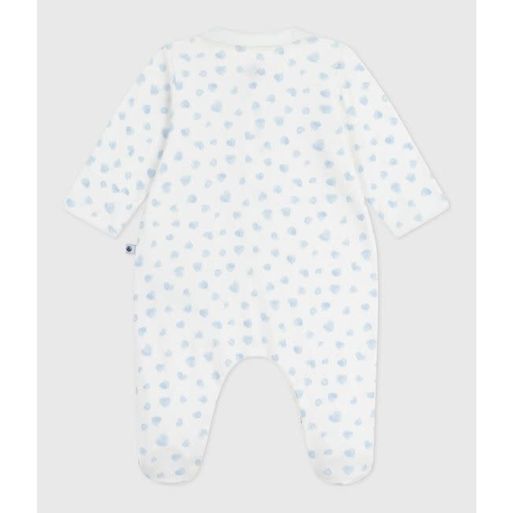Petit Bateau Dors Bien Pyjama Bébé Velours Blanc Avec Col Imprimé Coeurs Bleus