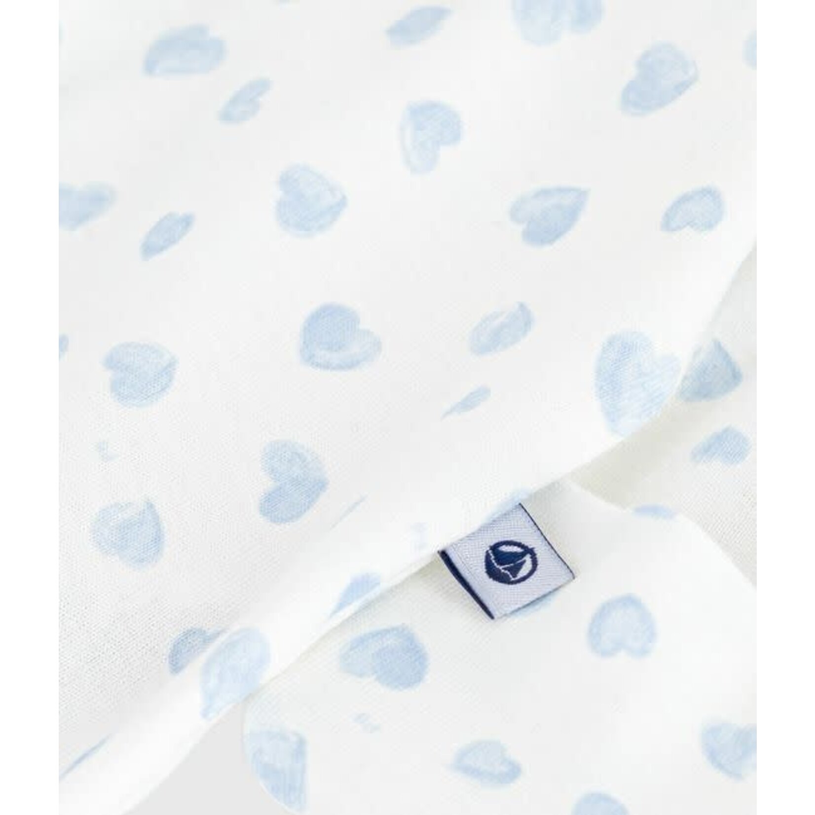 Petit Bateau Dors Bien Pyjama Bébé Velours Blanc Avec Col Imprimé Coeurs Bleus