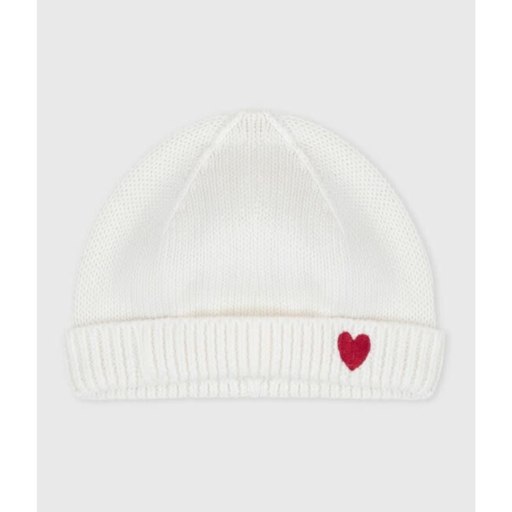 Petit Bateau Bonnet Naissance Bébé Tricoté Coton Bio Blanc Coeur Rouge