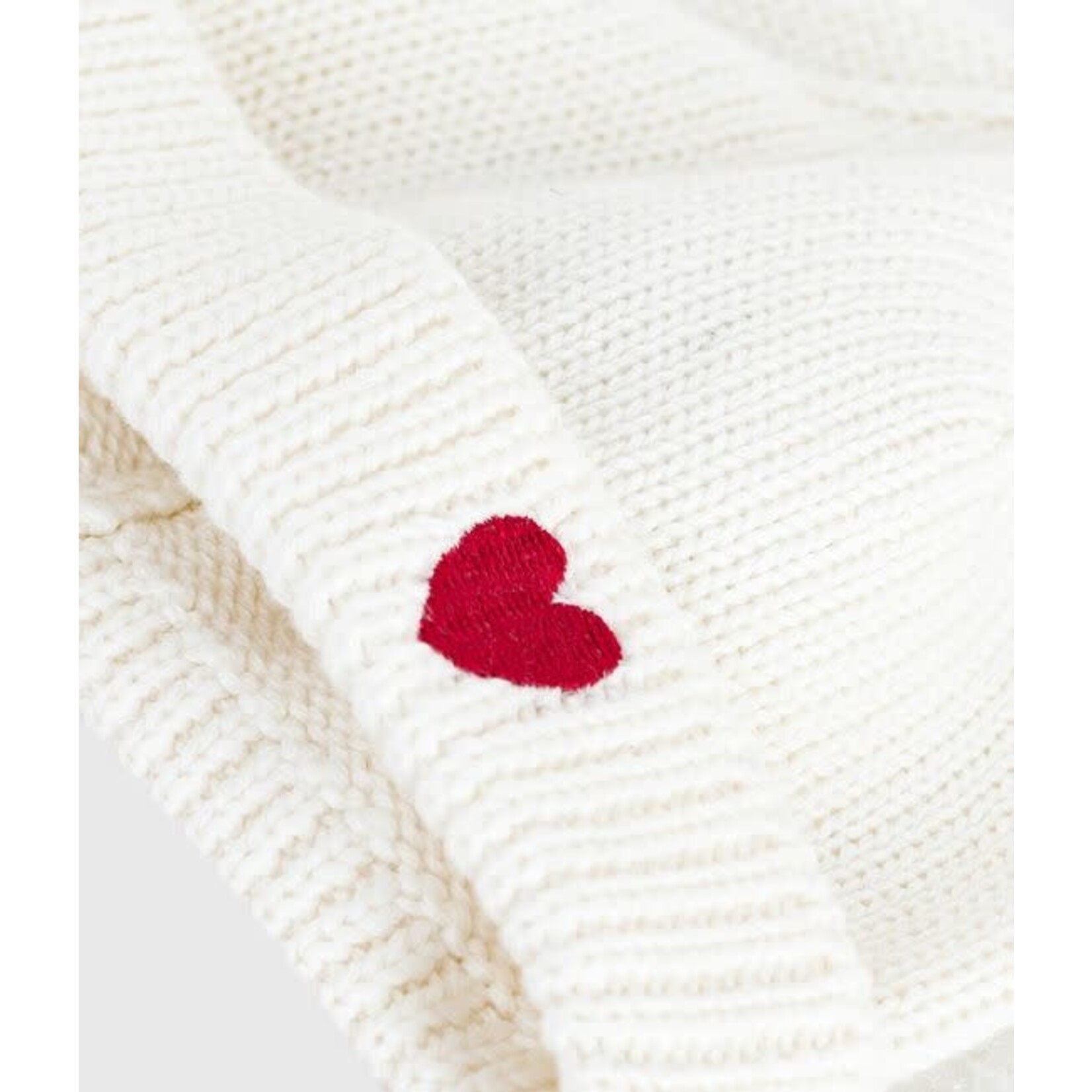 Petit Bateau Bonnet Naissance Bébé Tricoté Coton Bio Blanc Coeur Rouge