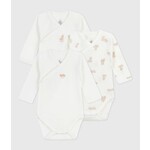 Petit Bateau Lot de 3 Bodies Manches Longues Oursons Coton Bio Bébé