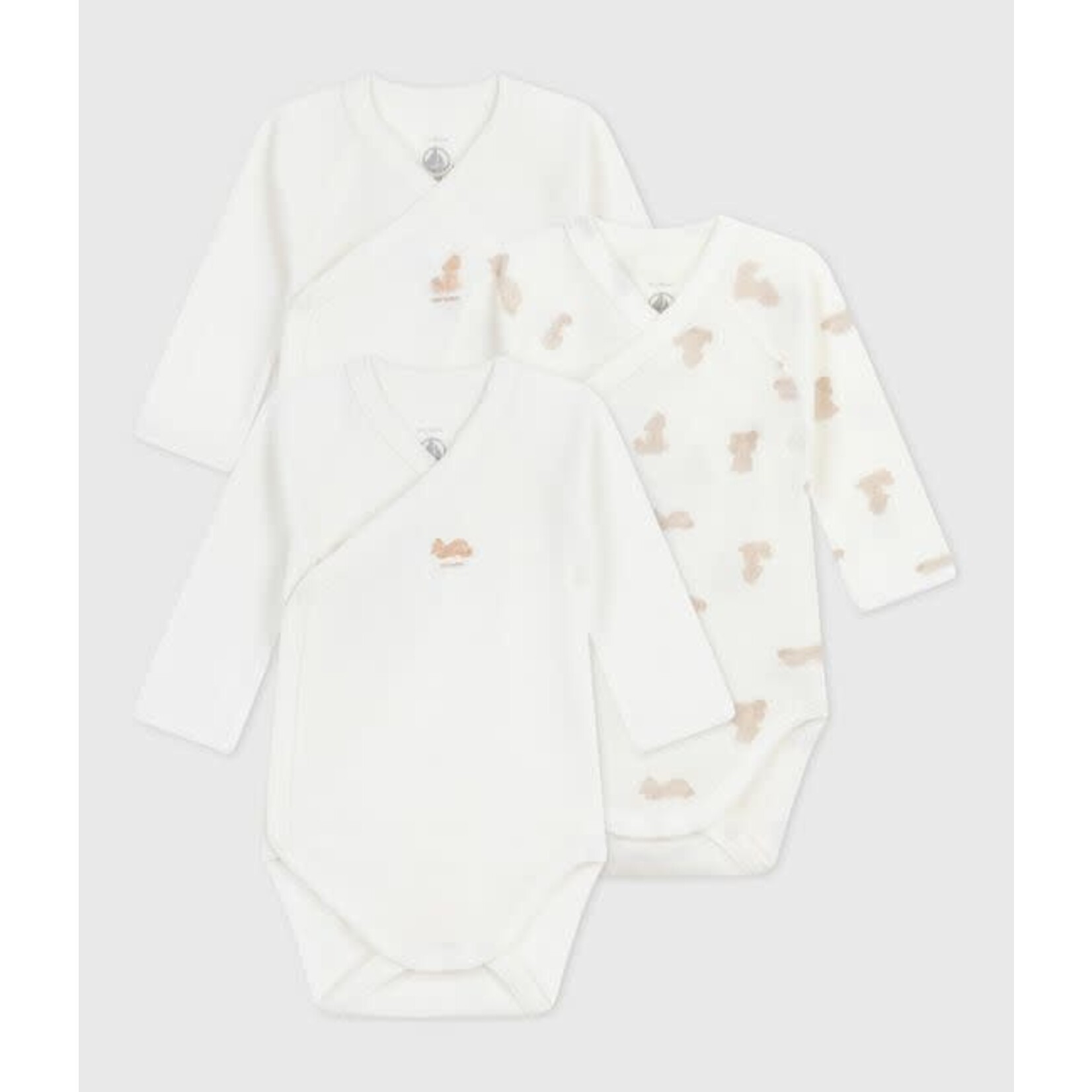 Petit Bateau Lot de 3 Bodies Manches Longues Oursons Coton Bio Bébé