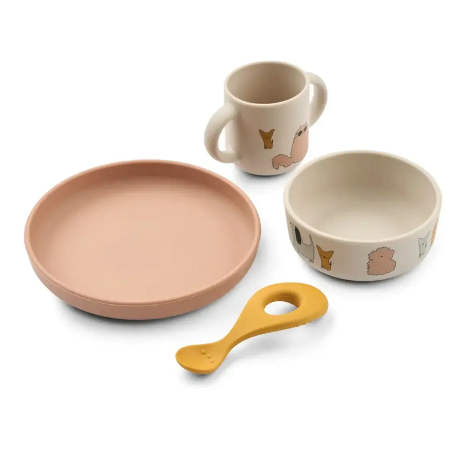 Liewood Vivi Set Repas Bébé en Silicone Cats and Dogs / Sandy