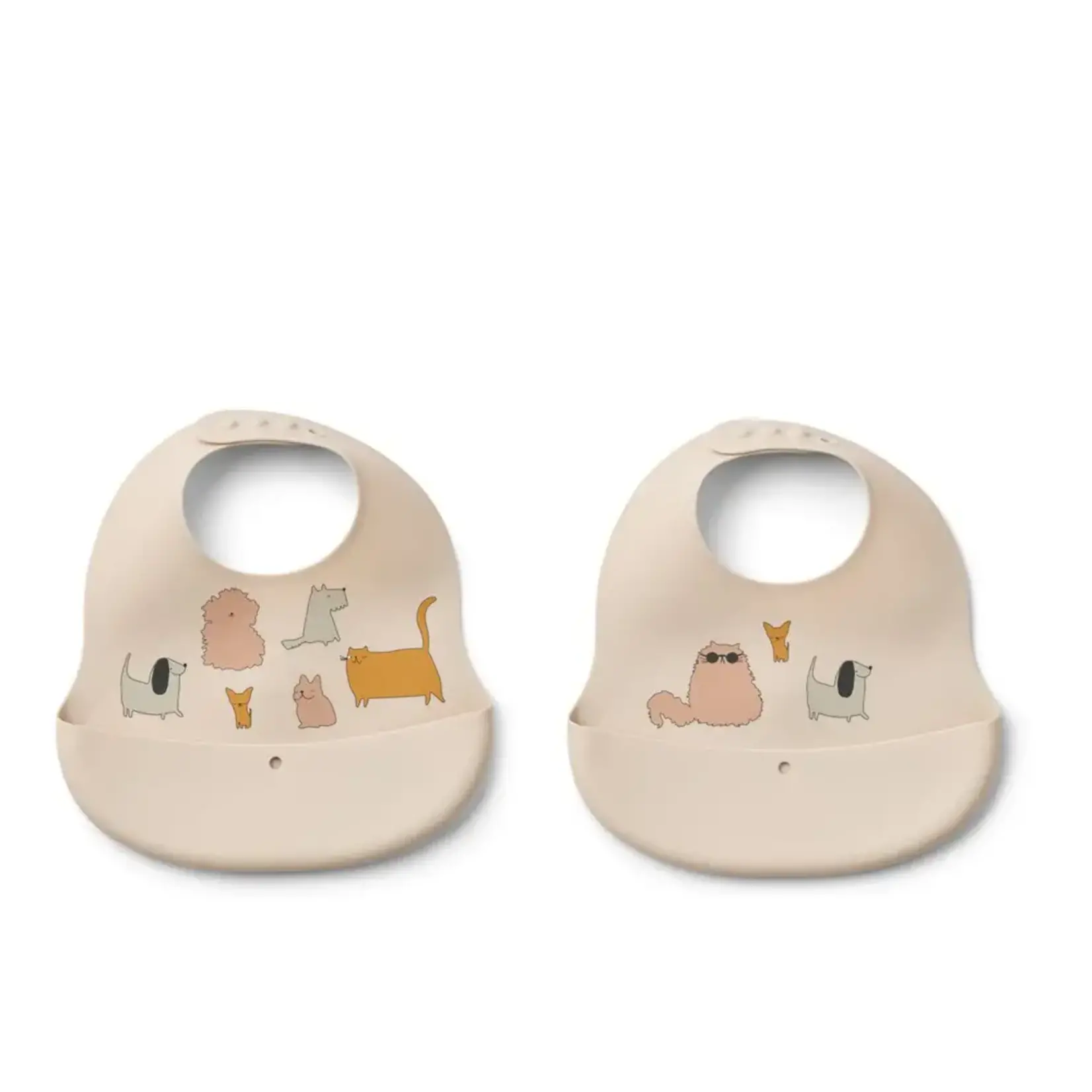 Liewood Ember Set 2 Bavoirs en Silicone avec Bac Récupérateur Cats and Dogs / Sandy