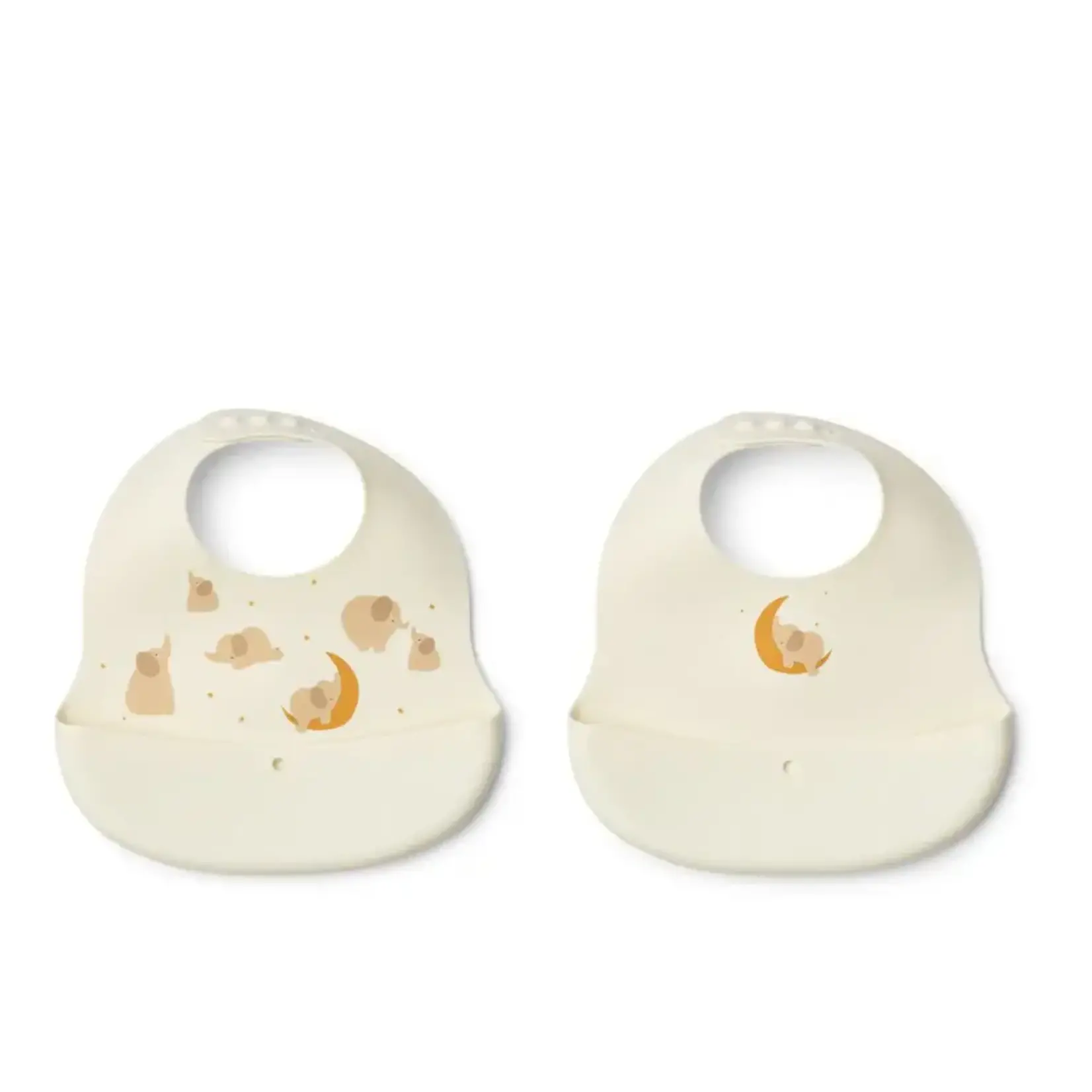 Liewood Ember Set 2 Bavoirs en Silicone avec Bac Récupérateur Elephant / Creme de la Creme