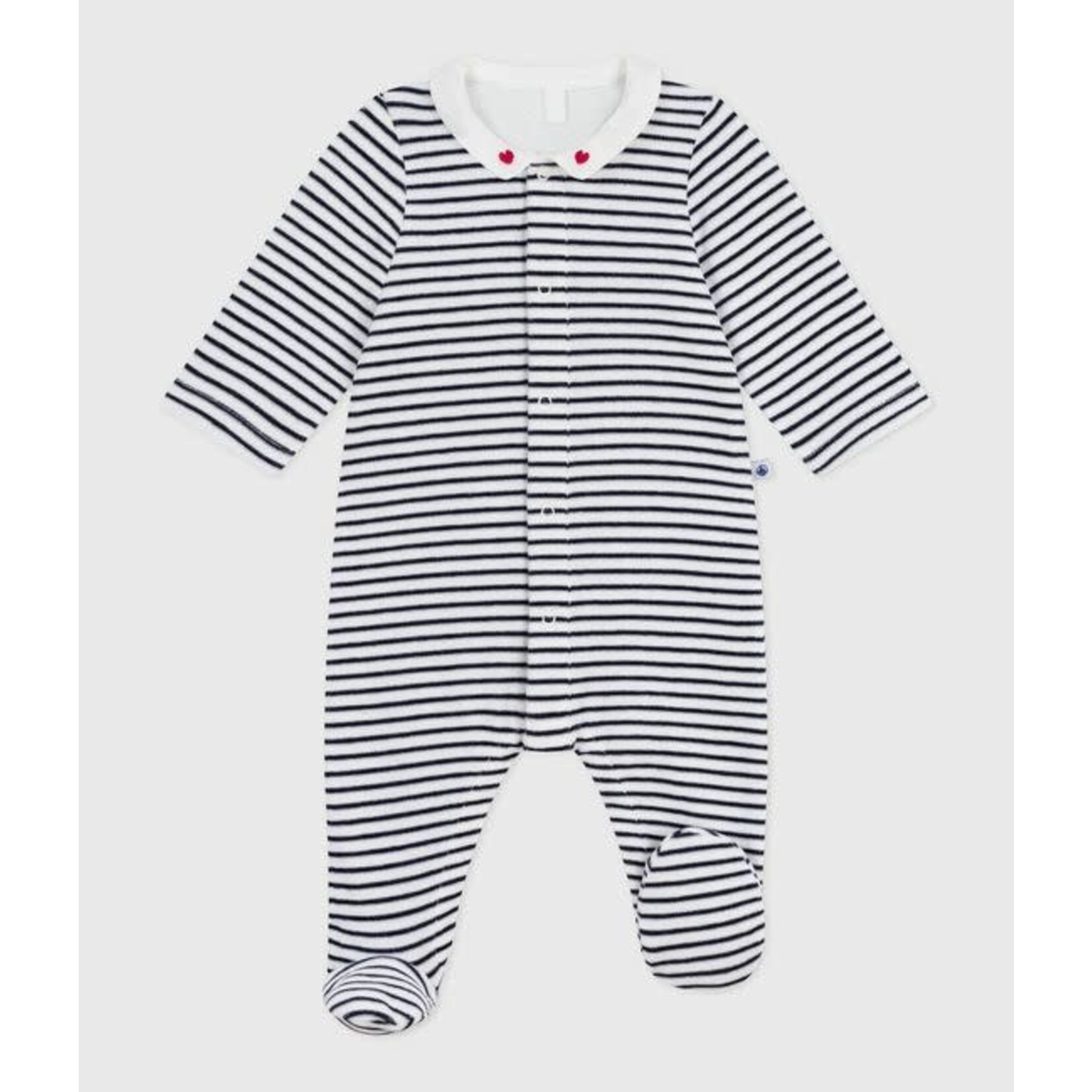 Petit Bateau Dors Bien Pyjama Bébé Velours Avec Col Imprimé Marinière