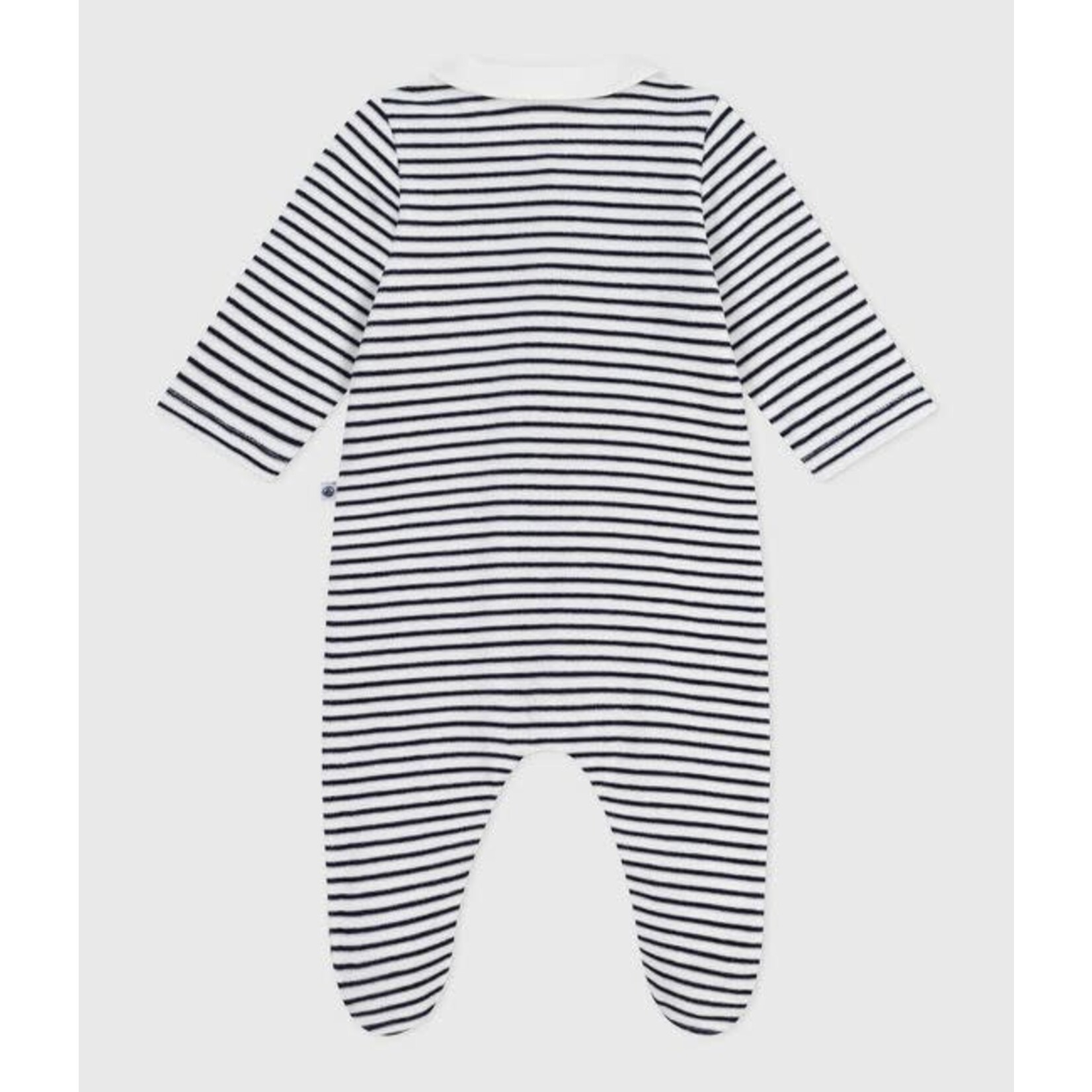 Petit Bateau Dors Bien Pyjama Bébé Velours Avec Col Imprimé Marinière