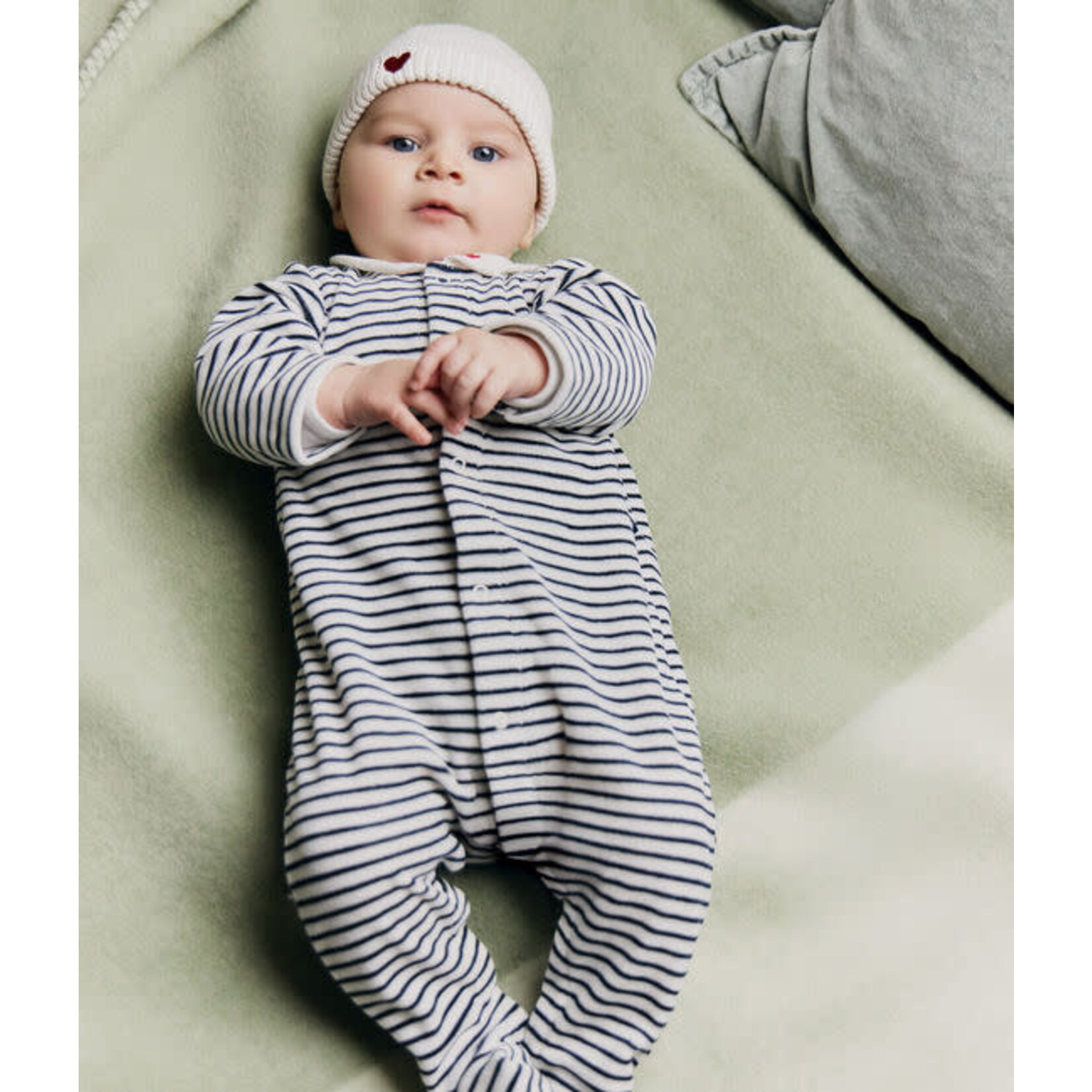 Petit Bateau Dors Bien Pyjama Bébé Velours Avec Col Imprimé Marinière
