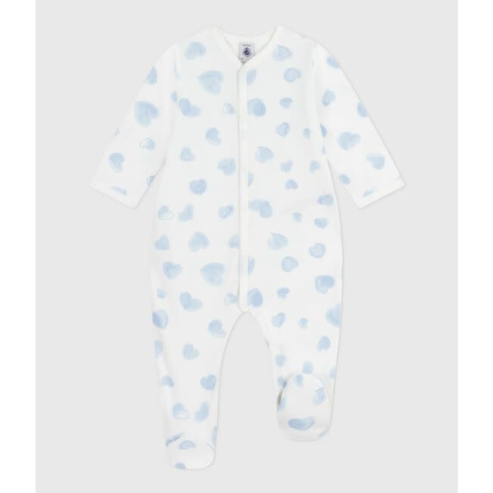 Petit Bateau Dors Bien Pyjama Bébé Blanc Imprimé Coeurs Bleus Molleton