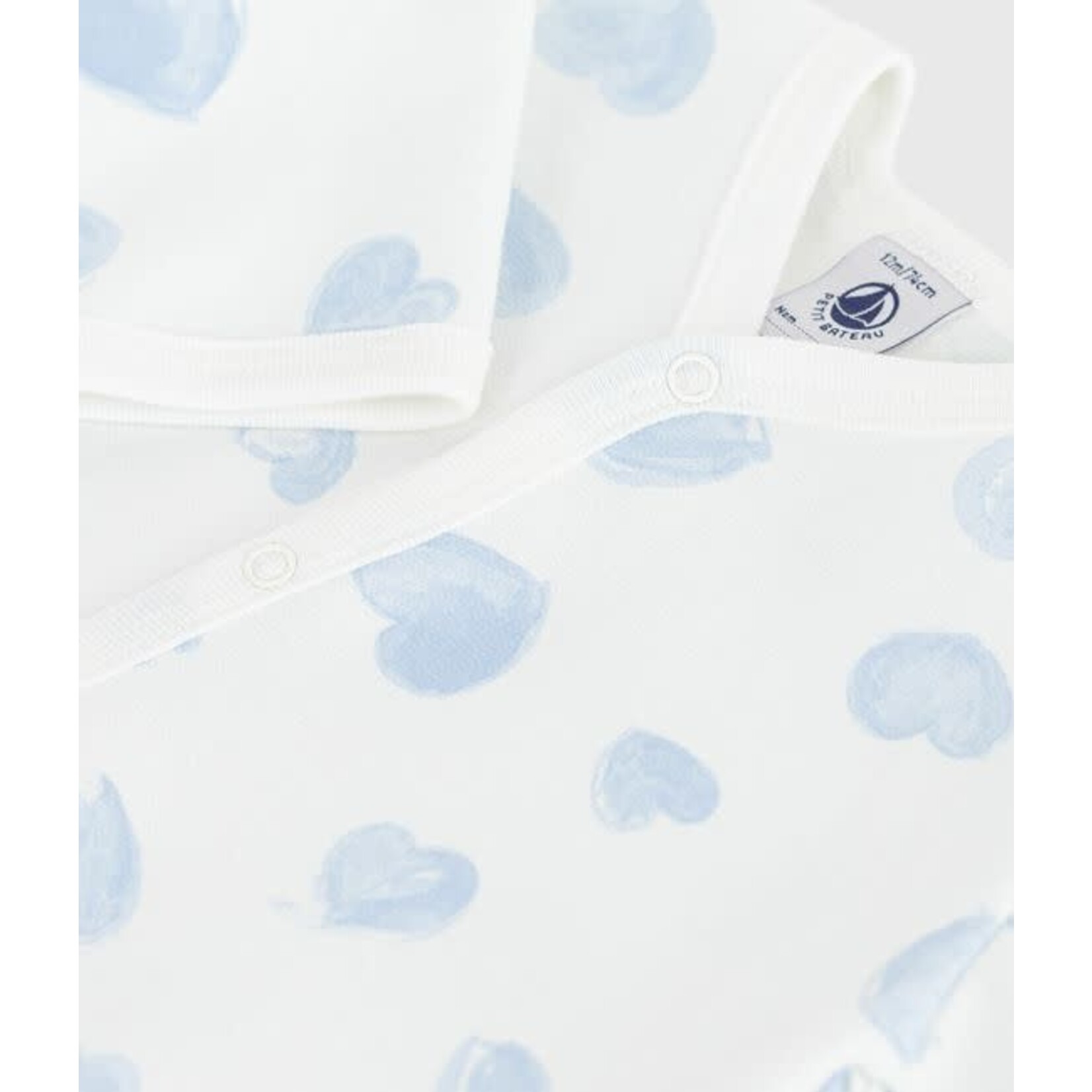Petit Bateau Dors Bien Pyjama Bébé Blanc Imprimé Coeurs Bleus Molleton