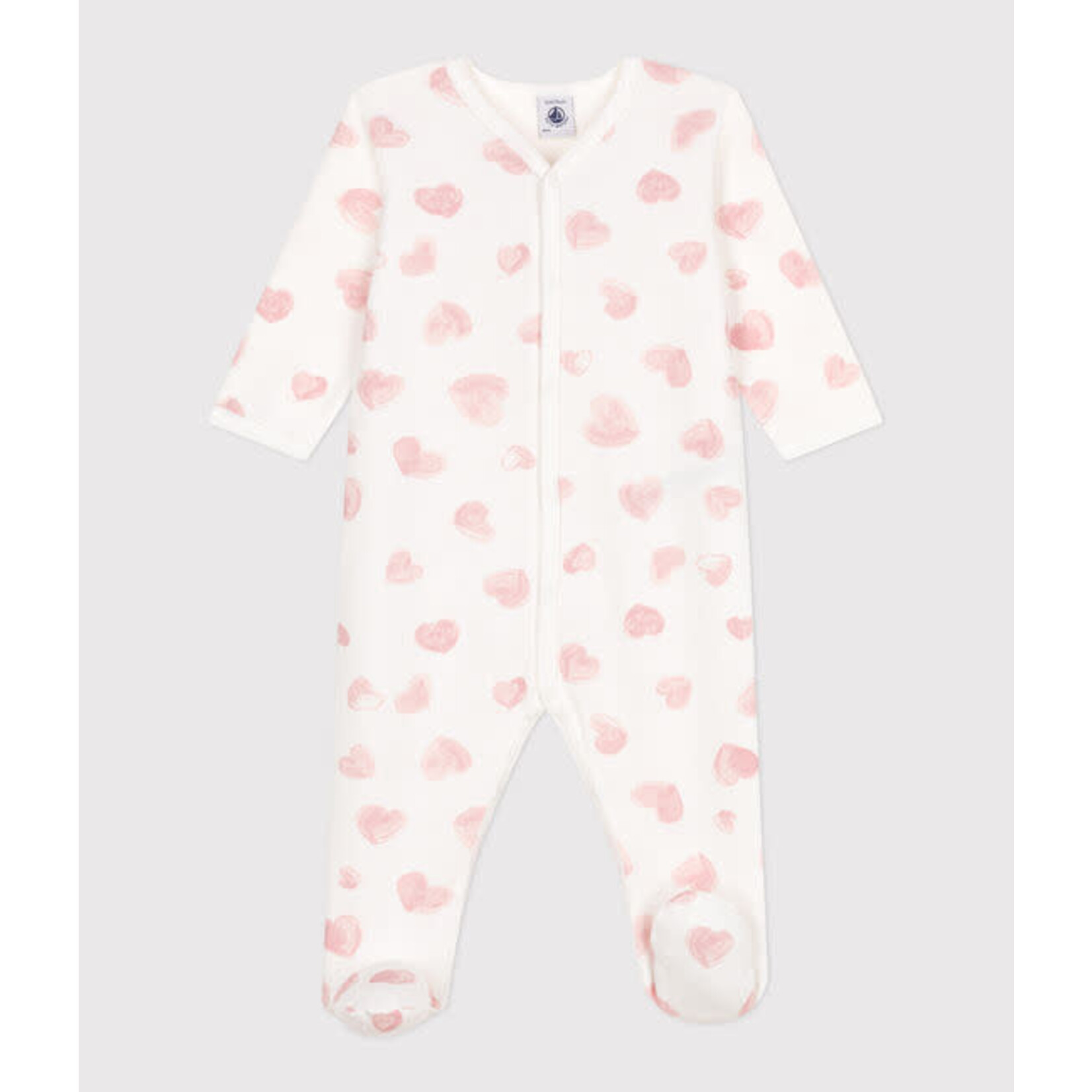 Petit Bateau Dors Bien Pyjama Bébé Blanc Imprimé Coeurs Roses Molleton