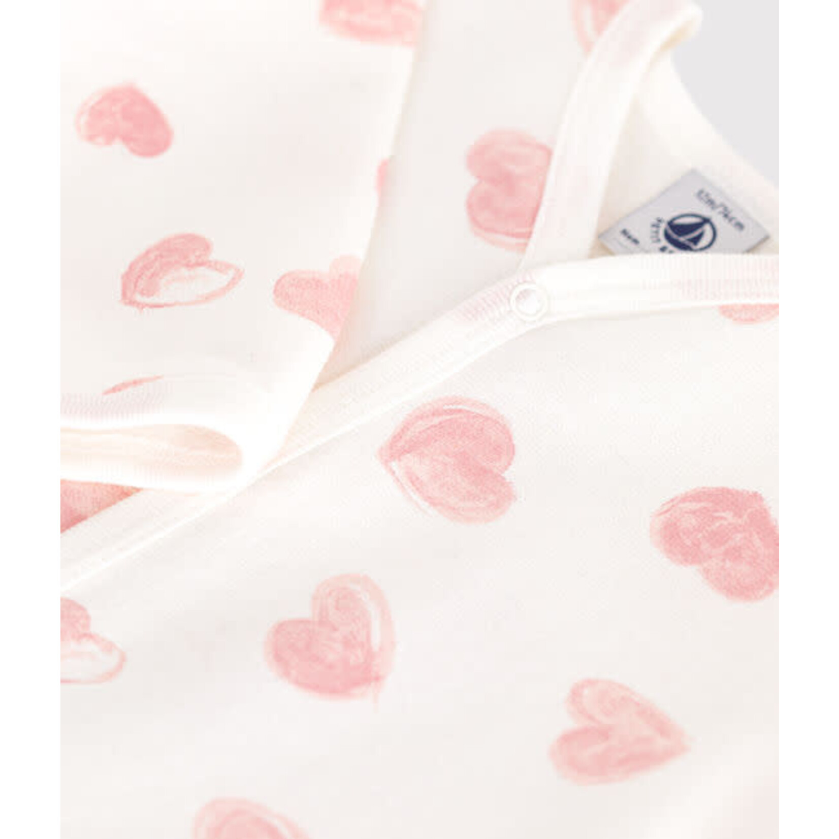 Petit Bateau Dors Bien Pyjama Bébé Blanc Imprimé Coeurs Roses Molleton