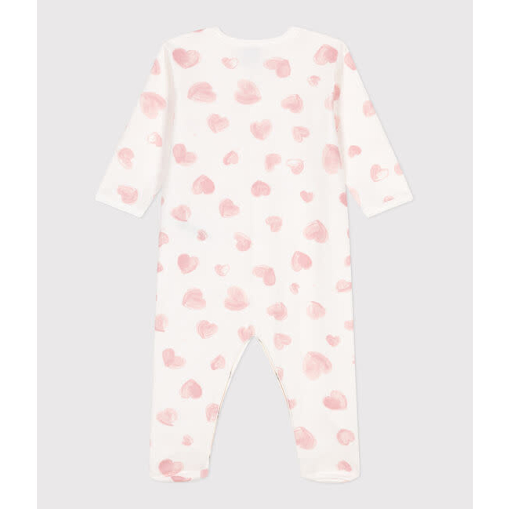 Petit Bateau Dors Bien Pyjama Bébé Blanc Imprimé Coeurs Roses Molleton