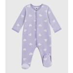 Petit Bateau Dors Bien Pyjama Bébé Velours Mauve Imprimé Coeurs Blancs