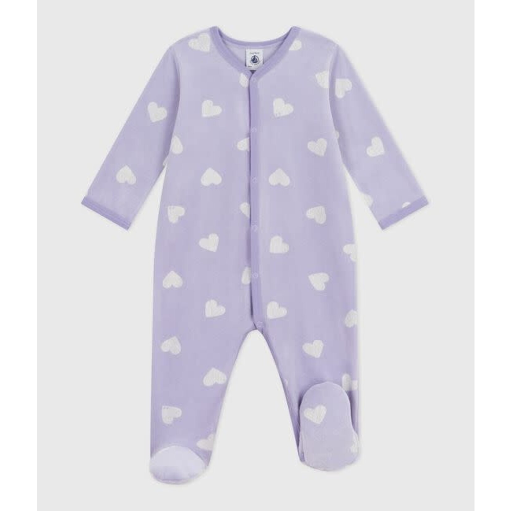 Petit Bateau Dors Bien Pyjama Bébé Velours Mauve Imprimé Coeurs Blancs