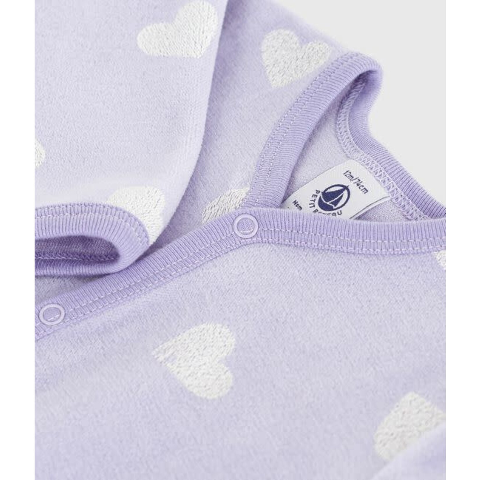Petit Bateau Dors Bien Pyjama Bébé Velours Mauve Imprimé Coeurs Blancs
