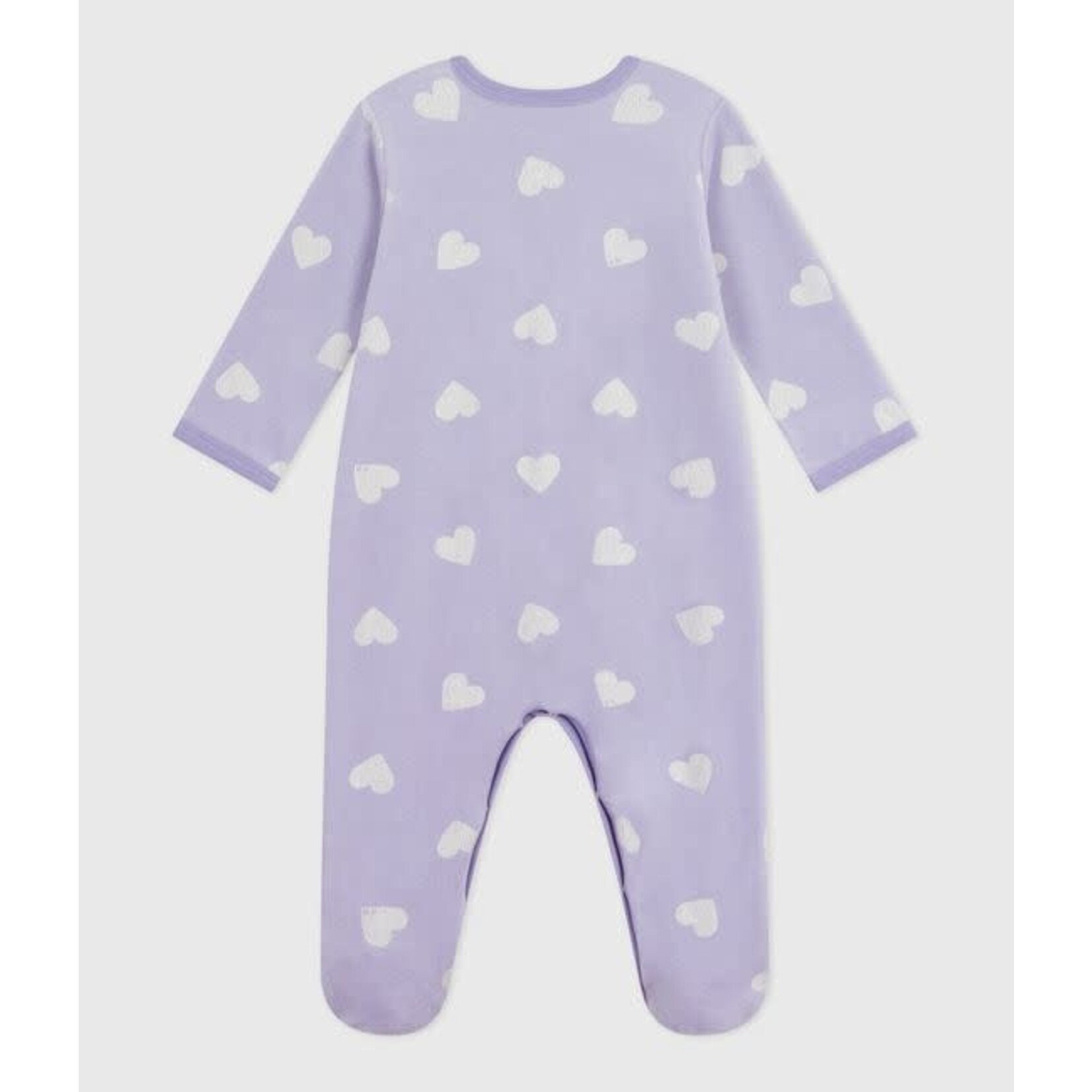 Petit Bateau Dors Bien Pyjama Bébé Velours Mauve Imprimé Coeurs Blancs