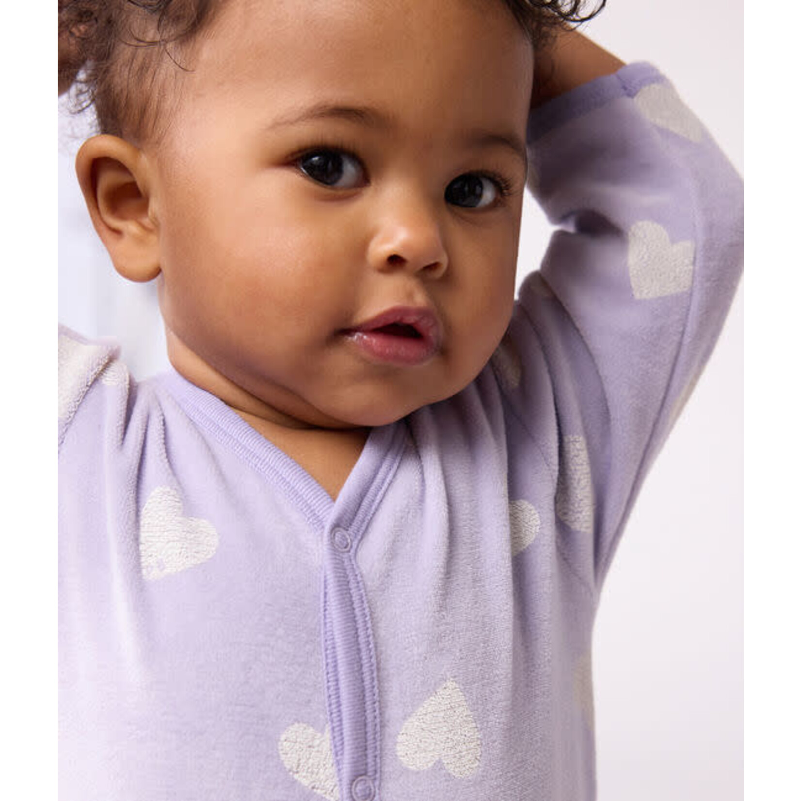 Petit Bateau Dors Bien Pyjama Bébé Velours Mauve Imprimé Coeurs Blancs