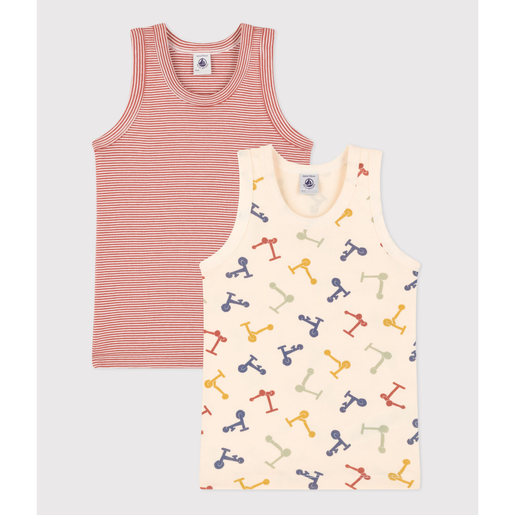 Petit Bateau Lot de 2 débardeurs trottinettes colorées en coton bio enfant