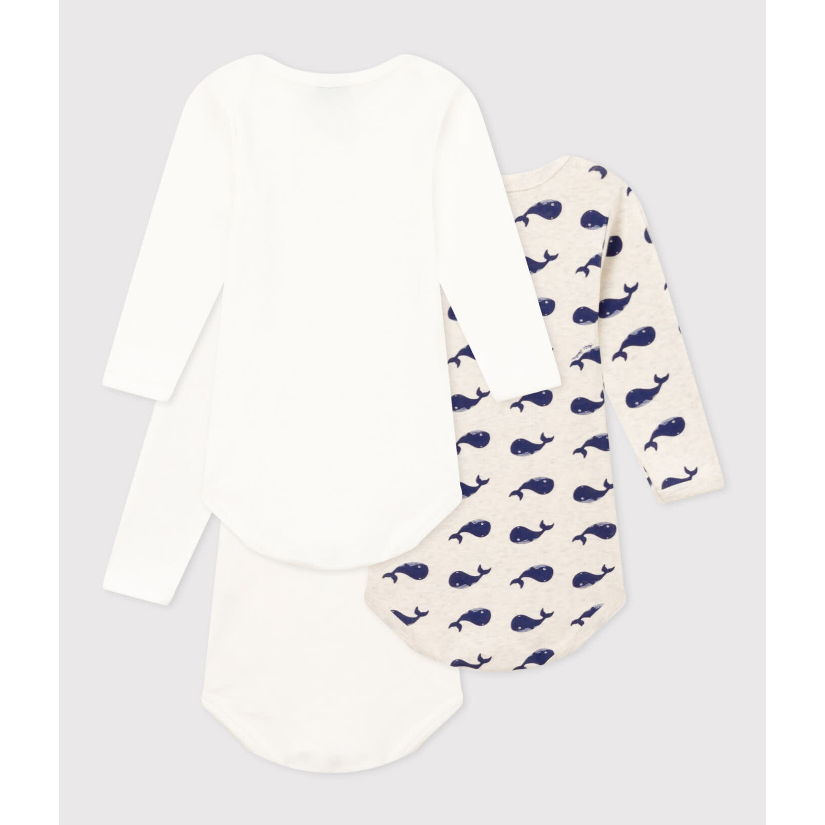 Petit Bateau Lot 3 bodies manches longues mixte baleines