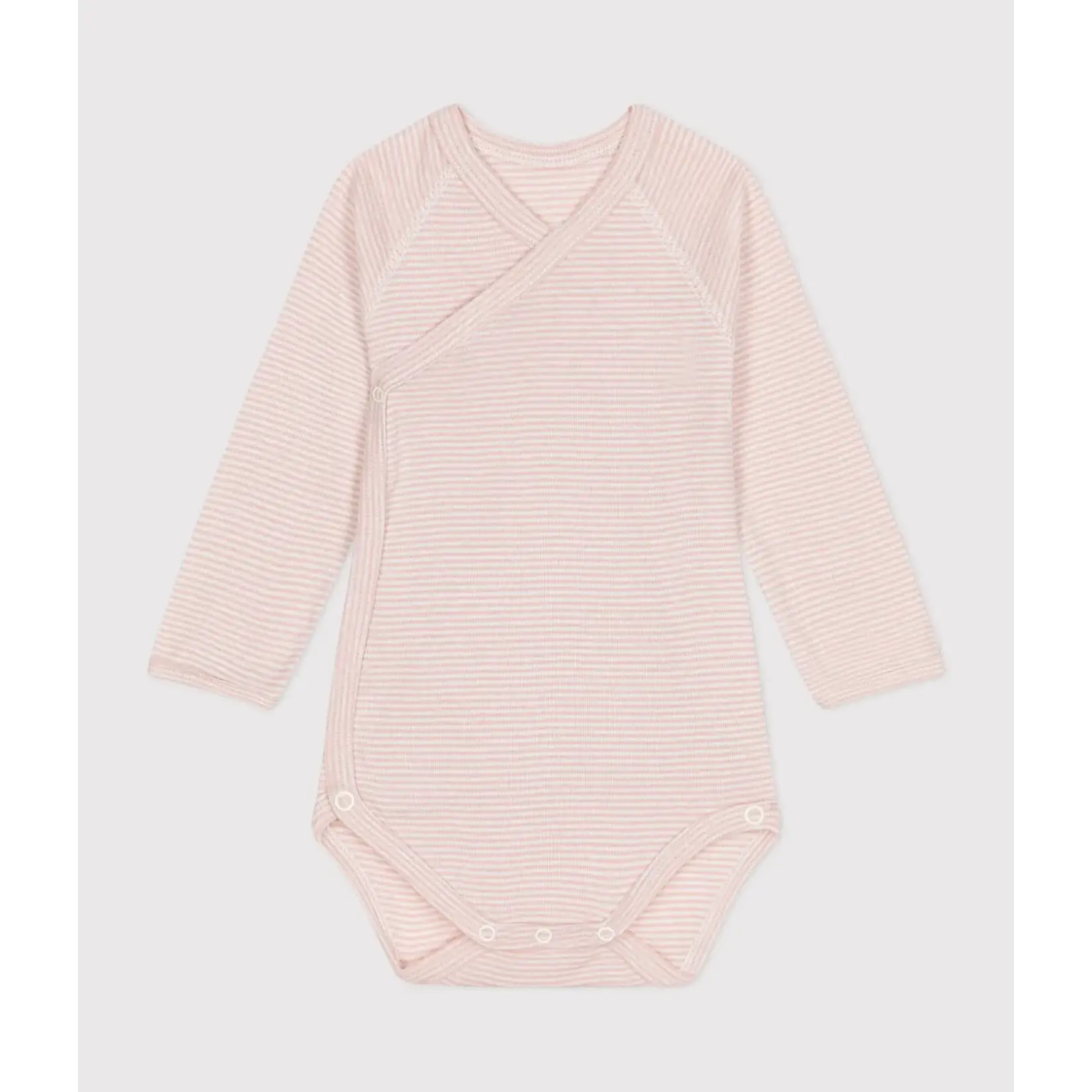 Petit Bateau Body Croisé Manches Longues Coton Bébé Ligné Rose