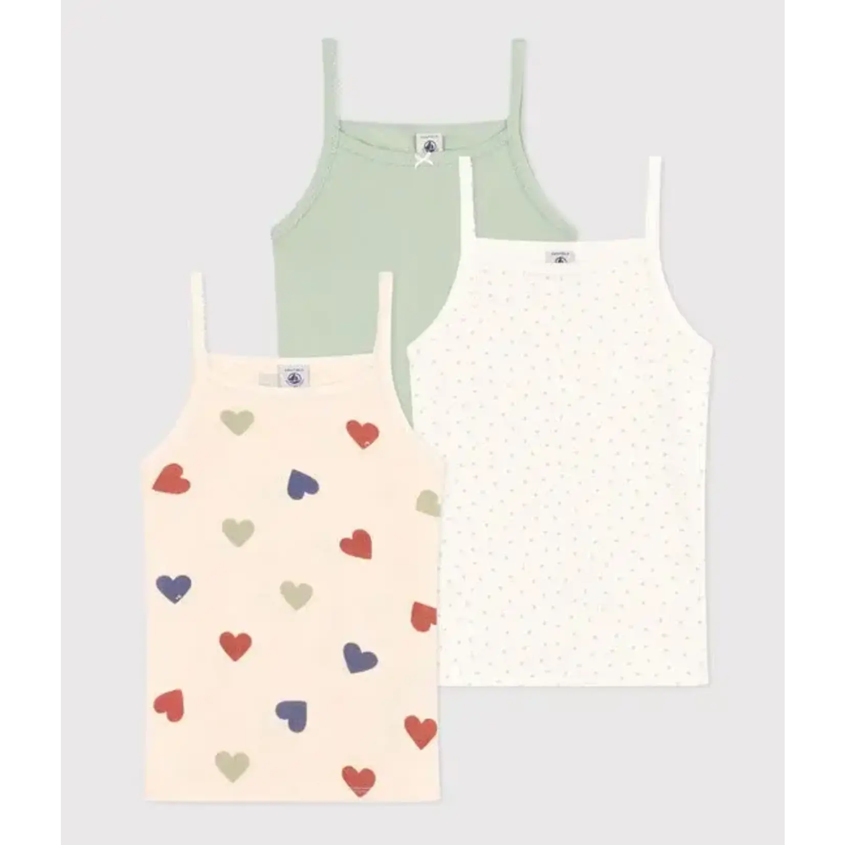 Petit Bateau Lot de 3 chemises à bretelles coeurs colorés en coton bio enfant