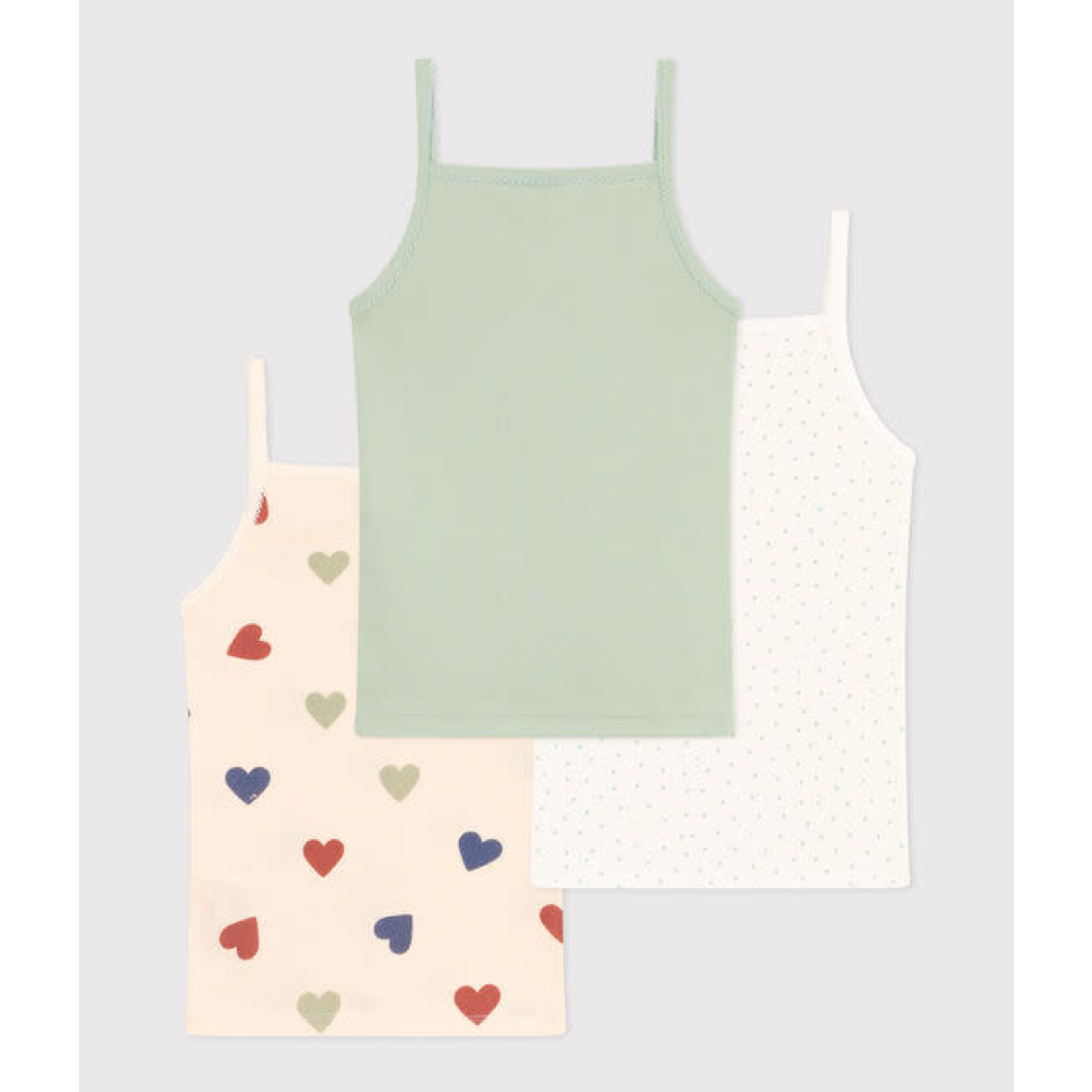 Petit Bateau Lot de 3 chemises à bretelles coeurs colorés en coton bio enfant