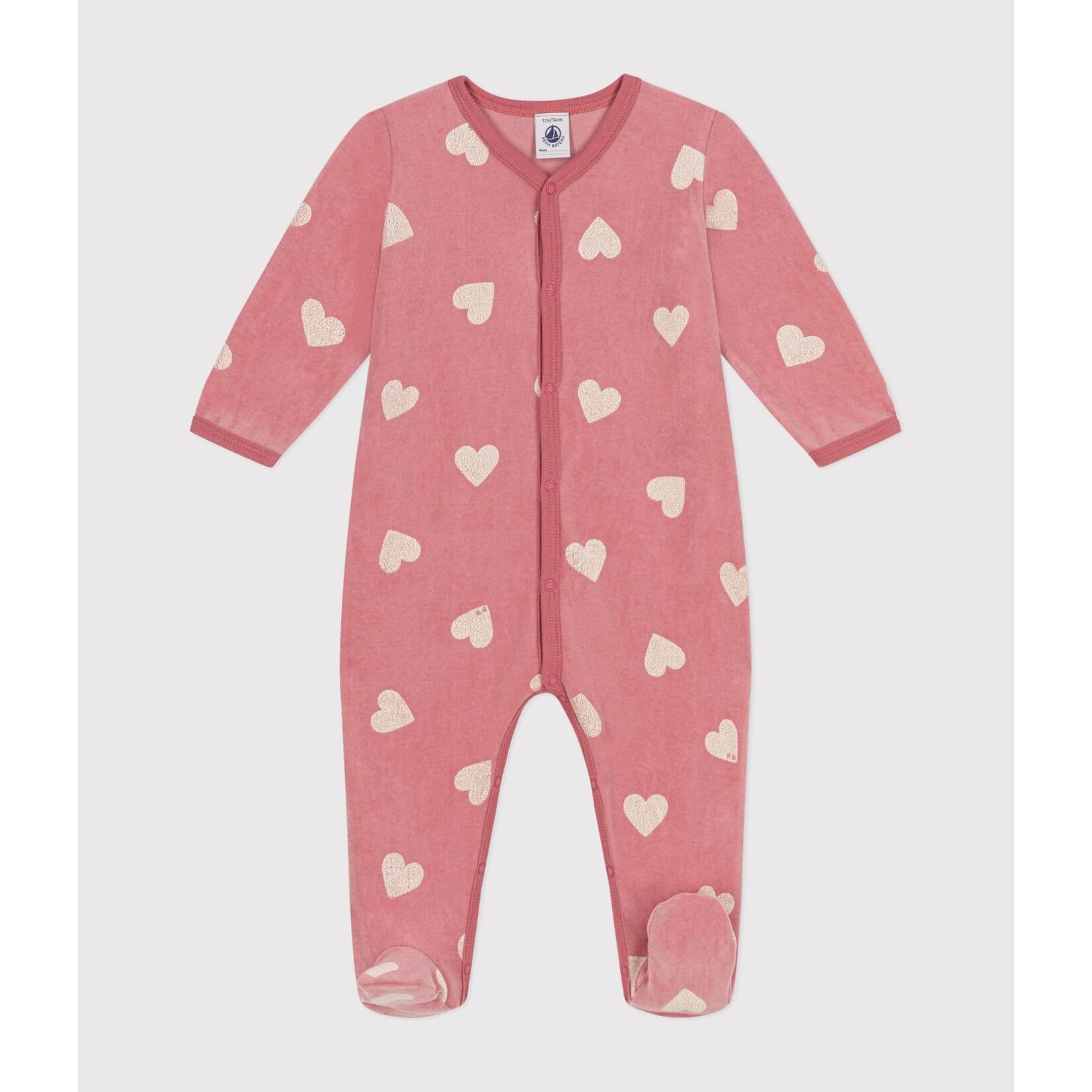 Petit Bateau Dors Bien Pyjama Bébé Hiver Velours Rosewood à Coeurs