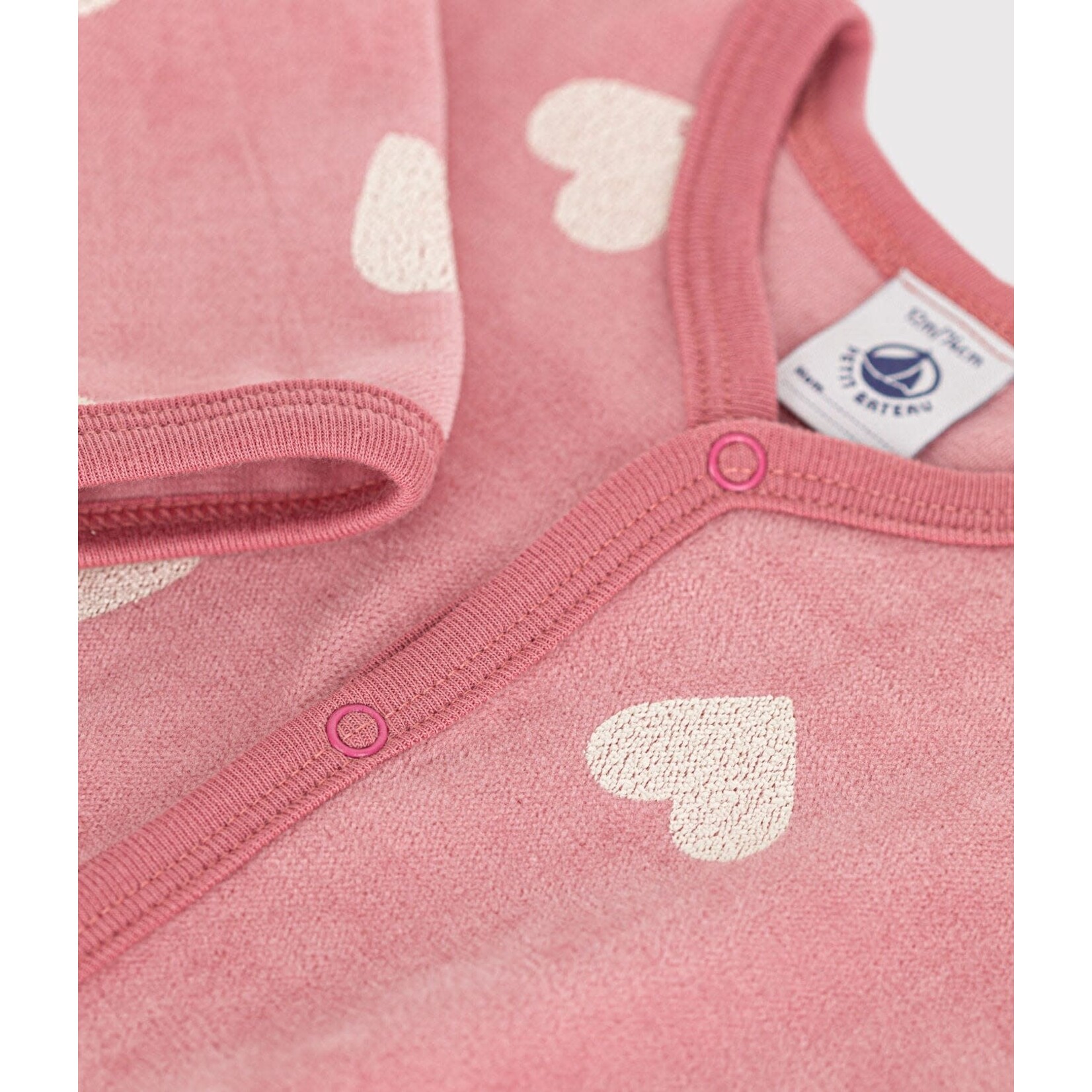 Petit Bateau Dors Bien Pyjama Bébé Hiver Velours Rosewood à Coeurs
