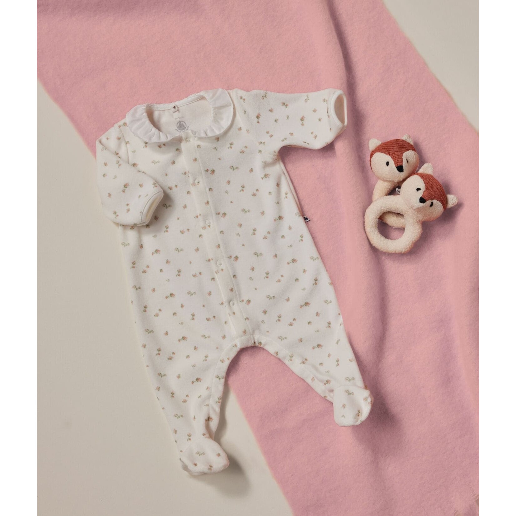 Petit Bateau Dors Bien Pyjama Bébé Fille Velours Blanc à Fleurs