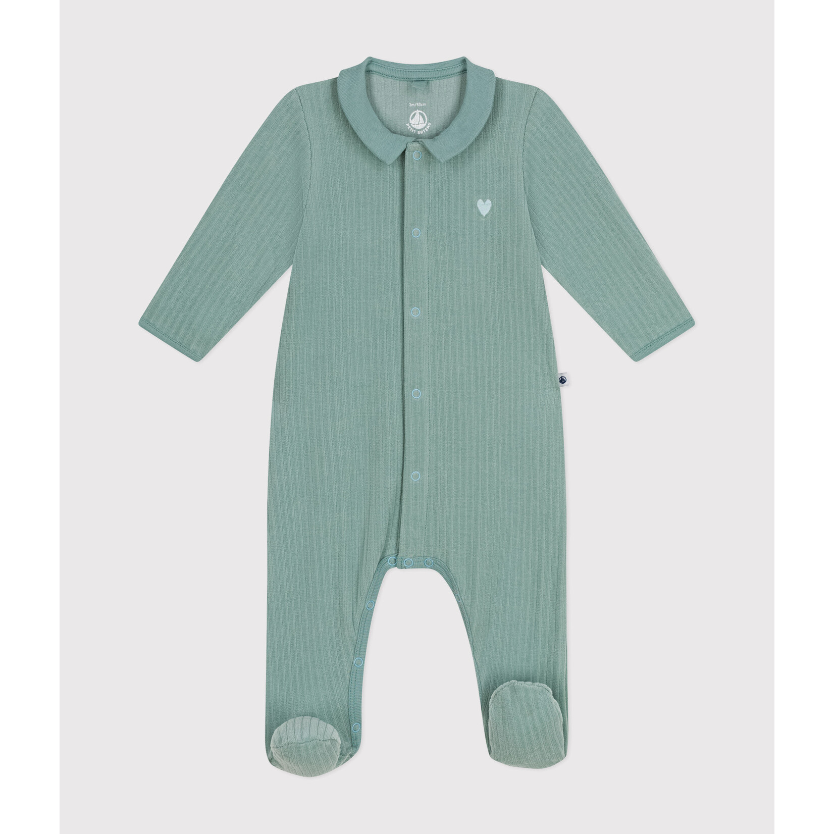 Petit Bateau Dors Bien Pyjama Garçon Bébé Hiver Velours Côtelé Vert Col Polo