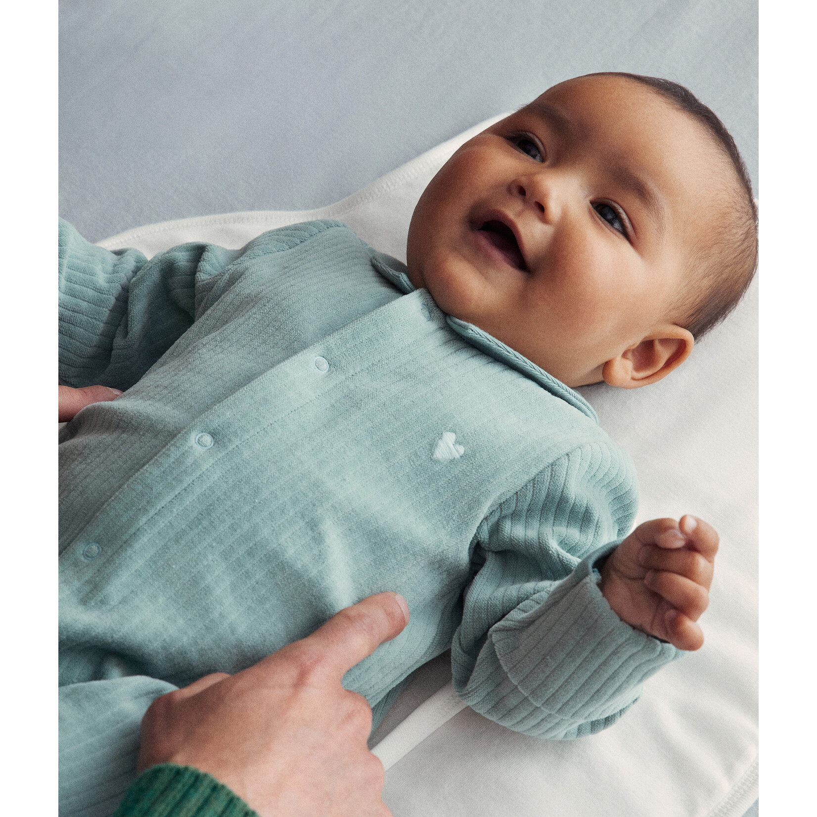 Petit Bateau Dors Bien Pyjama Garçon Bébé Hiver Velours Côtelé Vert Col Polo