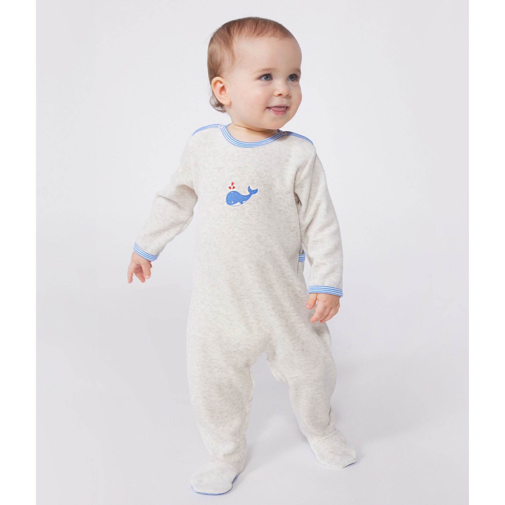 Petit Bateau Dors Bien Pyjama Mixte Bébé Velours Ouverture Dos Baleine 12M