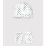 Petit Bateau Bonnet + Moufles Lot 2 Pièces Bébé Coton Bio Etoiles Bleues