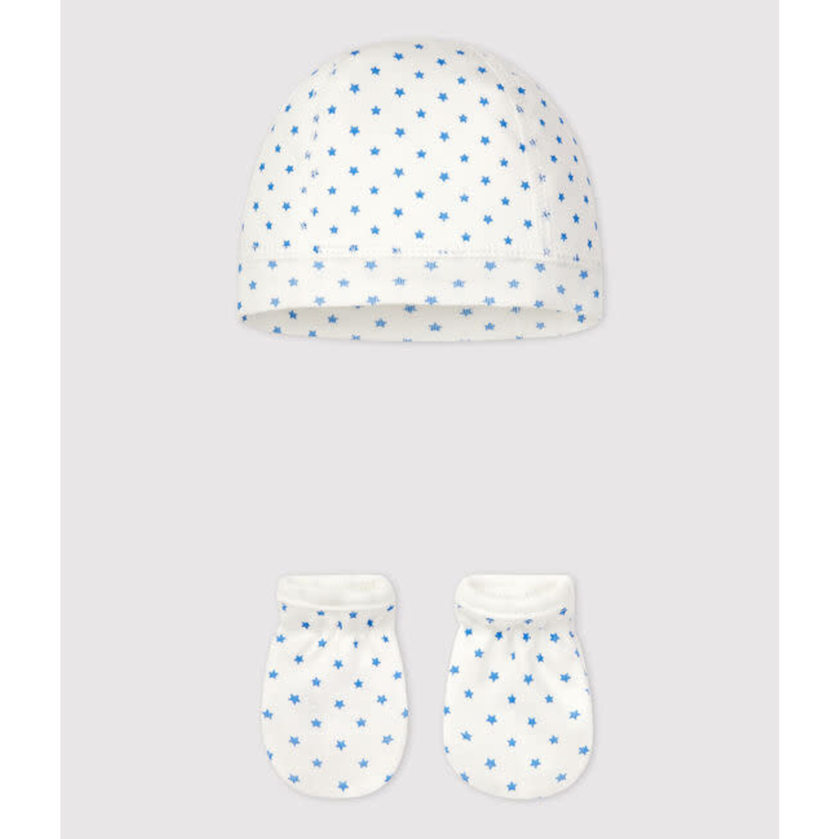 Petit Bateau Bonnet + Moufles Lot 2 Pièces Bébé Coton Bio Etoiles Bleues