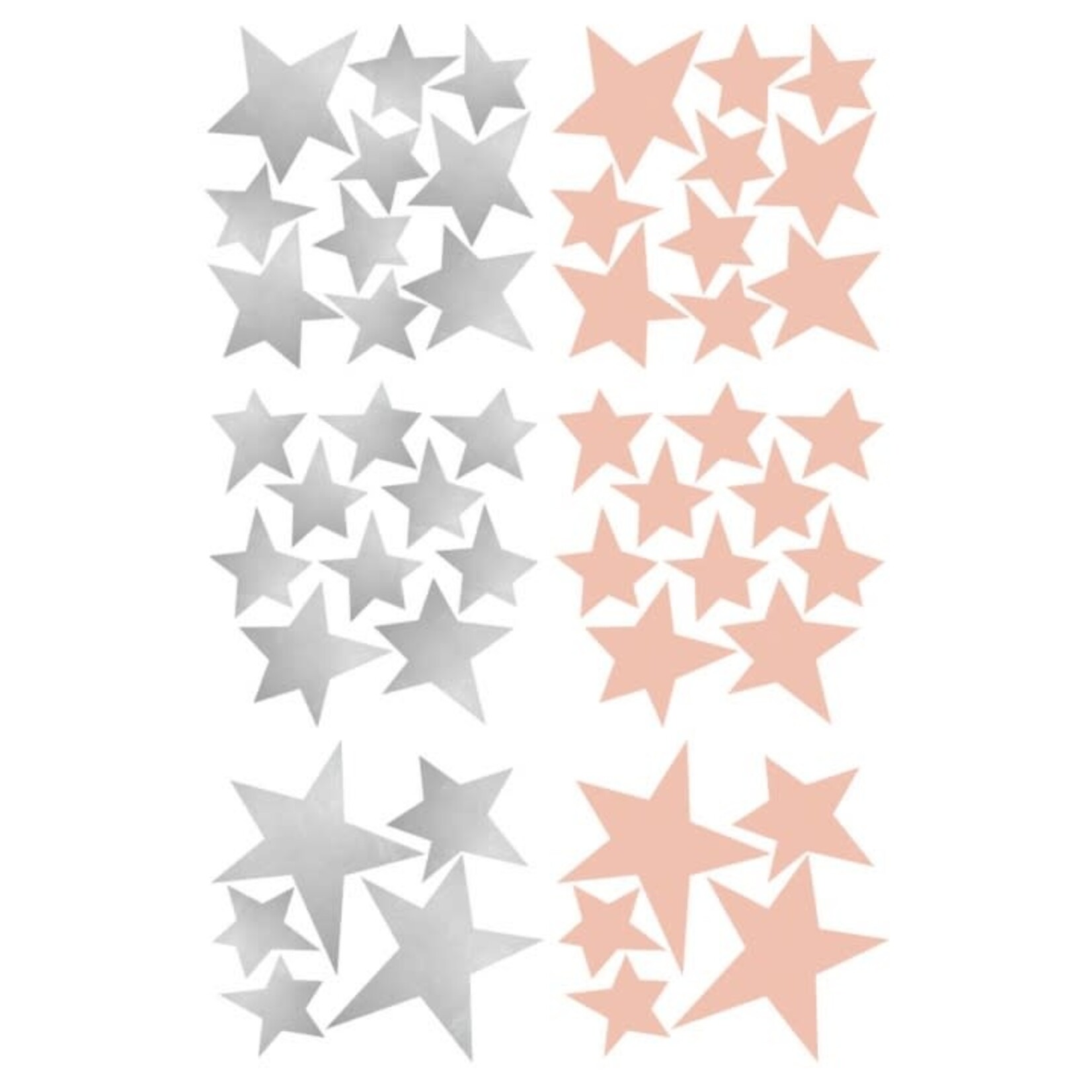 Pom le bonhomme Stickers Deco étoiles Repositionnables Etoiles Argent et Rose Poudre