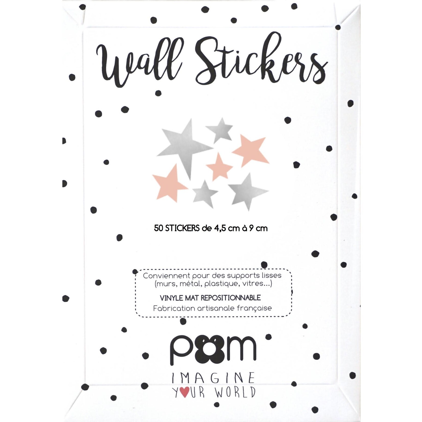 Pom le bonhomme Stickers Deco étoiles Repositionnables Etoiles Argent et Rose Poudre