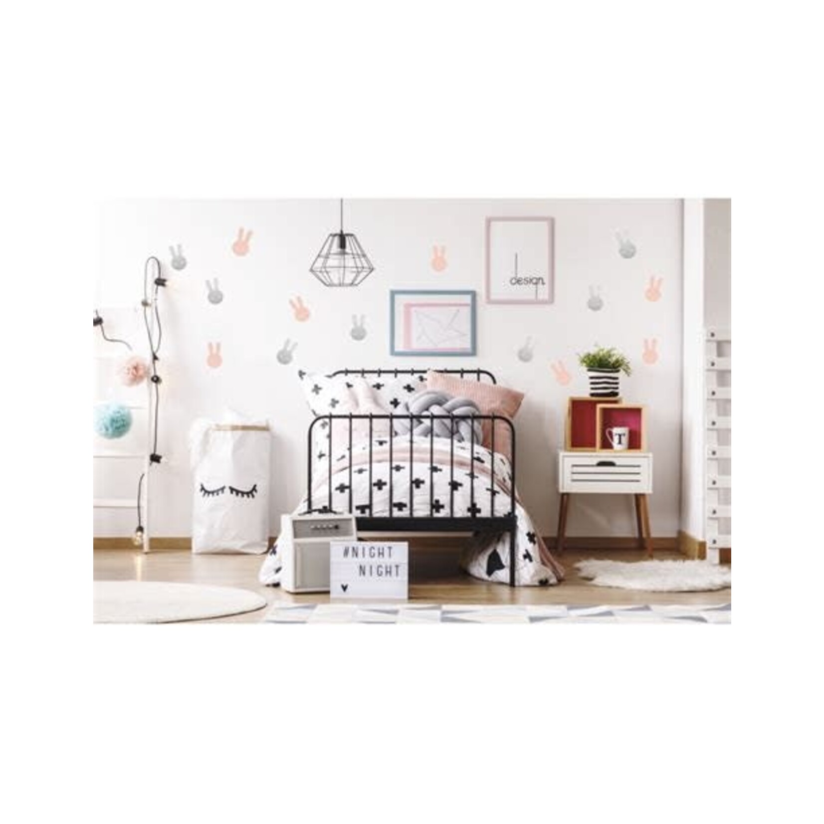 Pom le bonhomme Stickers Déco Lapins Argent et Rose Poudré