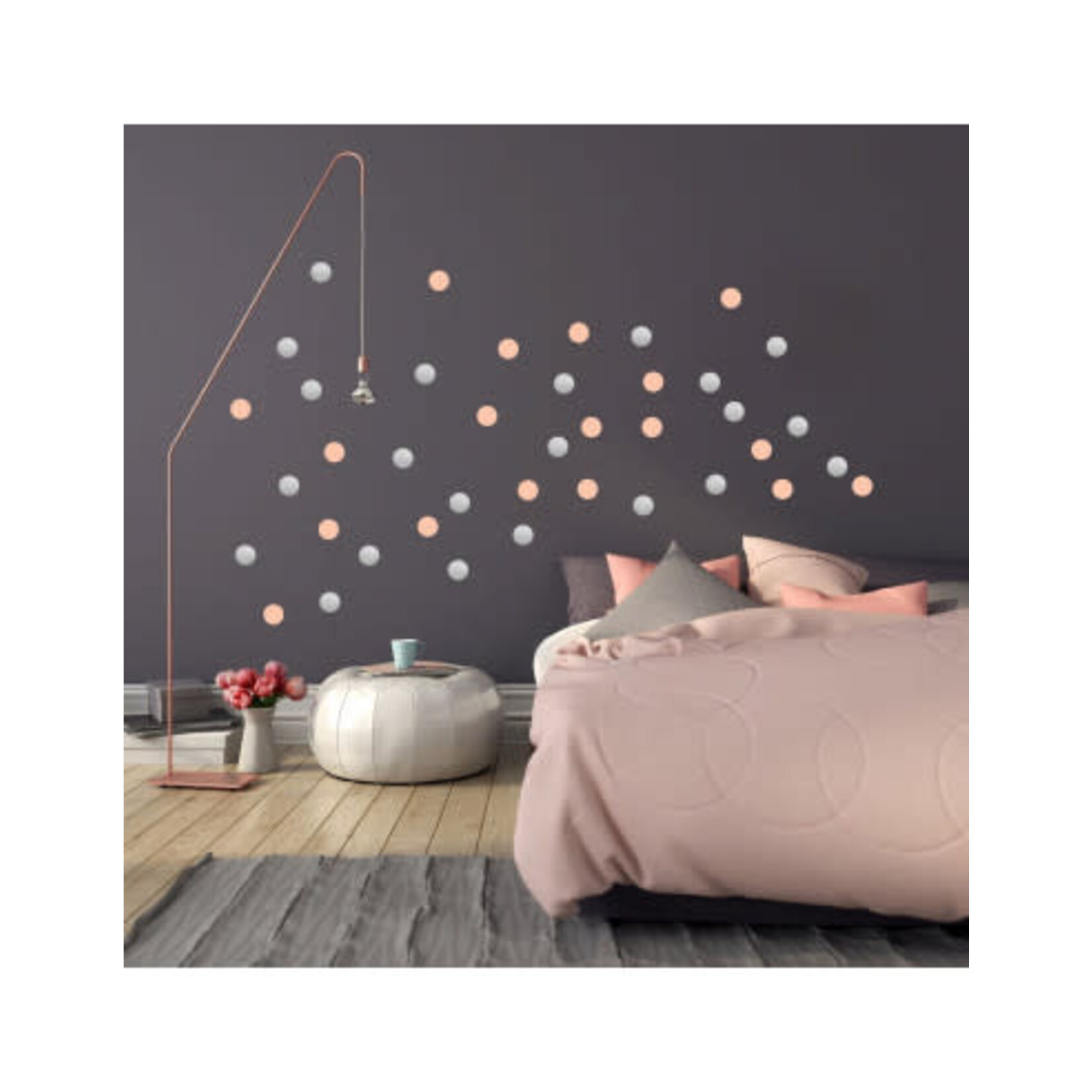 Pom le bonhomme Stickers Déco Repositionnables Pois Argent et Rose Poudré